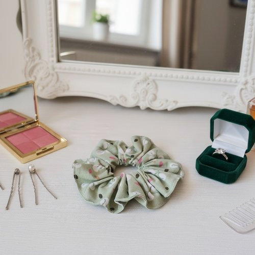 Chouchou coton vert motifs fleurs