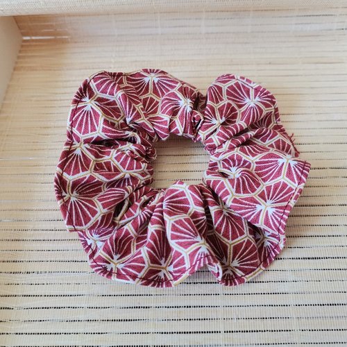 Chouchou coton bordeaux motifs géométriques
