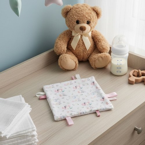Doudou plat carré coton motifs oursons