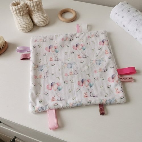 Doudou plat carré coton motifs oursons