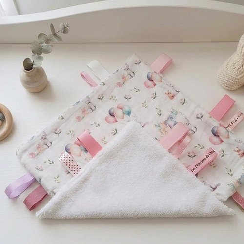 Doudou plat carré coton motifs oursons