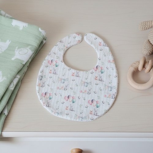 Bavoir bébé coton blanc et motif animaux