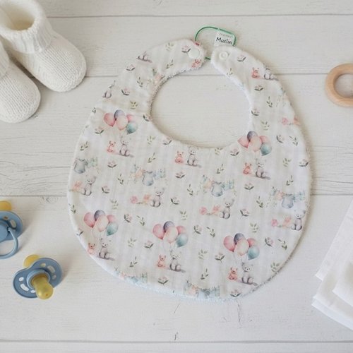 Bavoir bébé coton blanc et motif animaux