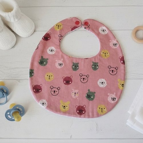 Bavoir bébé coton rose et motif animaux