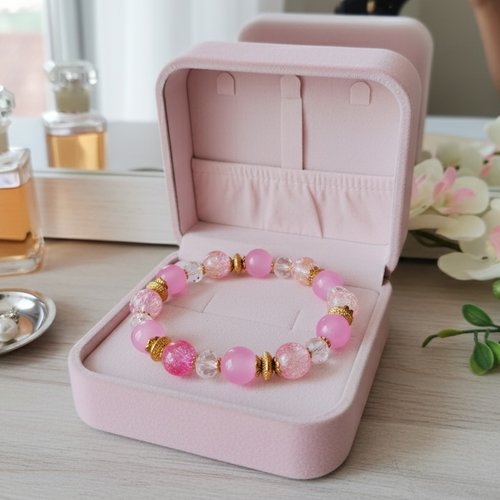 Bracelet perles imitation jade rose