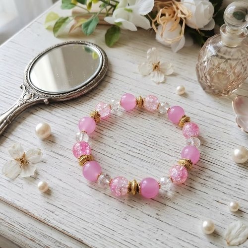 Bracelet perles imitation jade rose