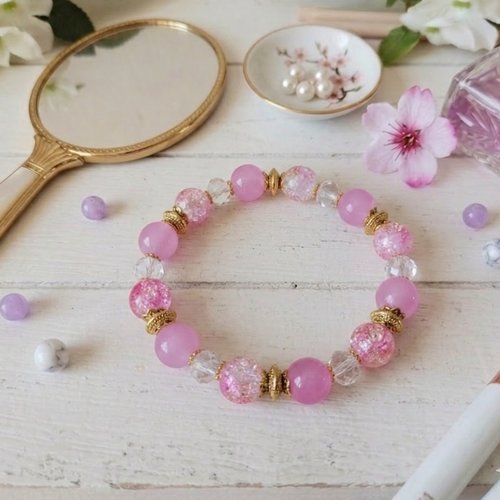 Bracelet perles imitation jade rose