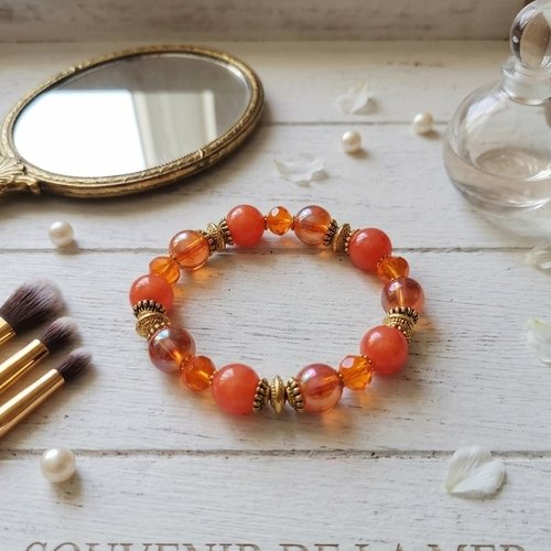 Bracelet perles jade orange