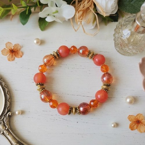 Bracelet perles jade orange