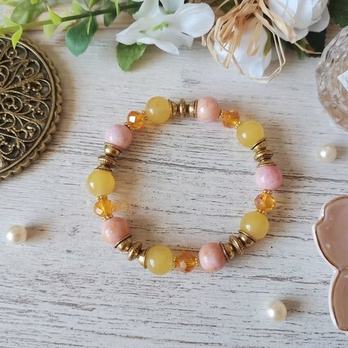 Bracelet perles jade rose doré