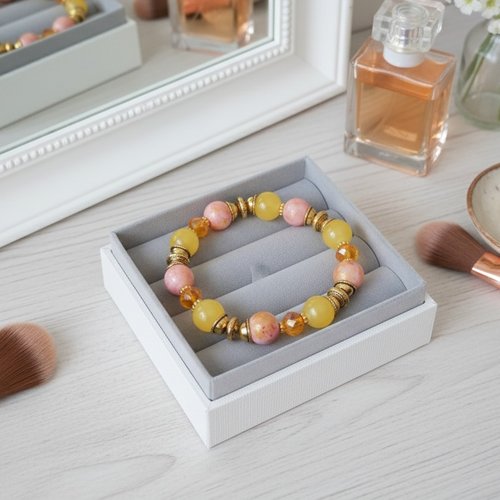 Bracelet perles jade rose doré