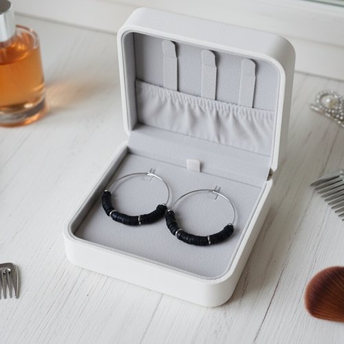 Boucles d'oreilles créoles acier inoxydable et perles heishi