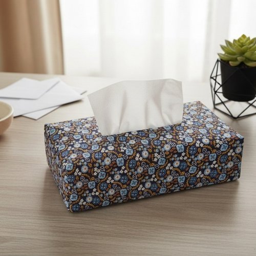 Housse pour boite à mouchoirs bleu marine et orange