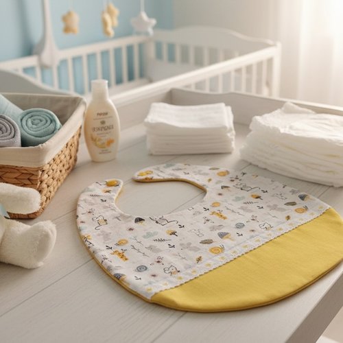 Bavoir bébé coton et imprimé avec dentelle