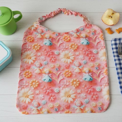 Serviette de cantine élastique motif anges et fleurs