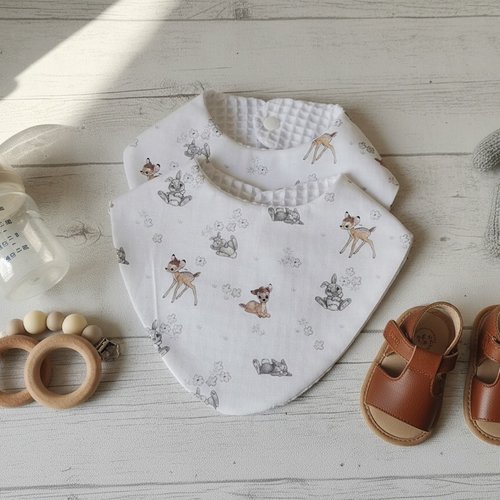 Lot de 2 bavoirs bébé coton blanc et nid d'abeilles
