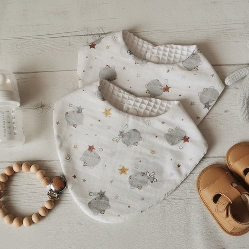 Lot de 2 bavoirs bébé coton blanc et nid d'abeilles