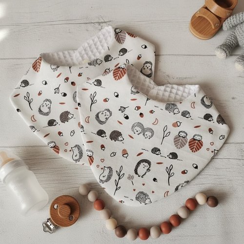 Lot de 2 bavoirs bébé coton beige et nid d'abeilles