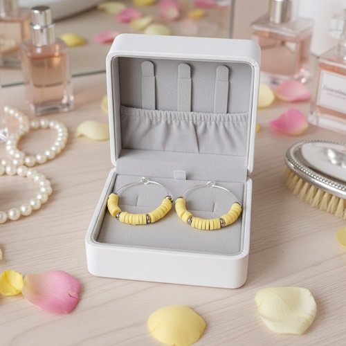 Boucles d'oreilles créoles argentées et perles heishi