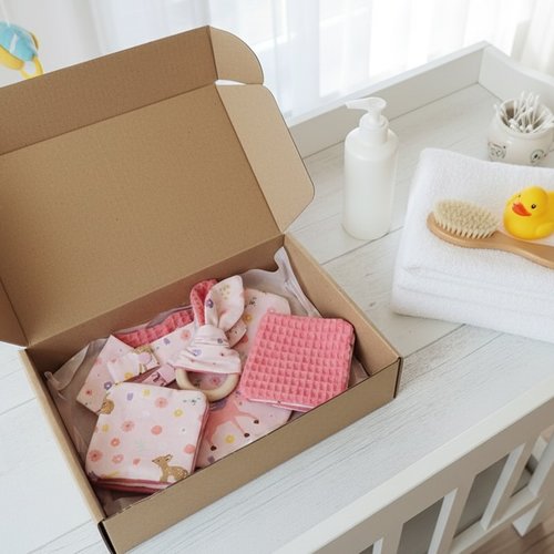 Coffret naissance/box naissance saumon/licorne