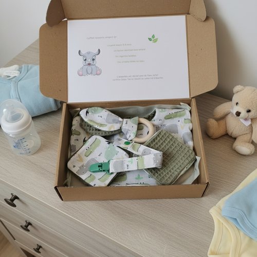 Coffret naissance/box naissance kaki hippopotame