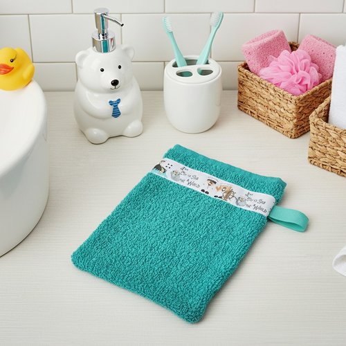 Gant de toilette bébé éponge verte motifs marins