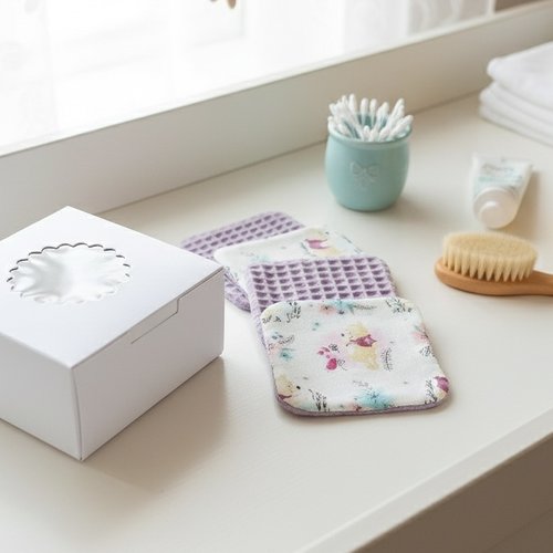 Boite de 10 lingettes lavables pour bébé coton et nid d'abeilles lilas