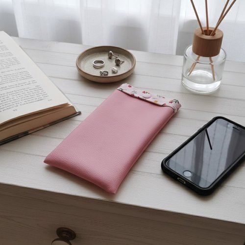 Etui simili cuir rose et coton pour téléphone portable