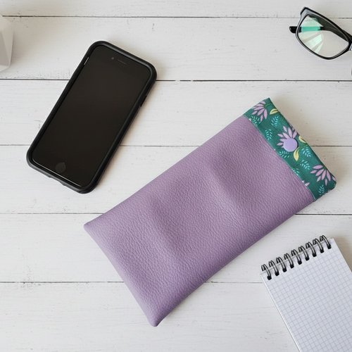Etui simili cuir lilas et coton pour téléphone portable
