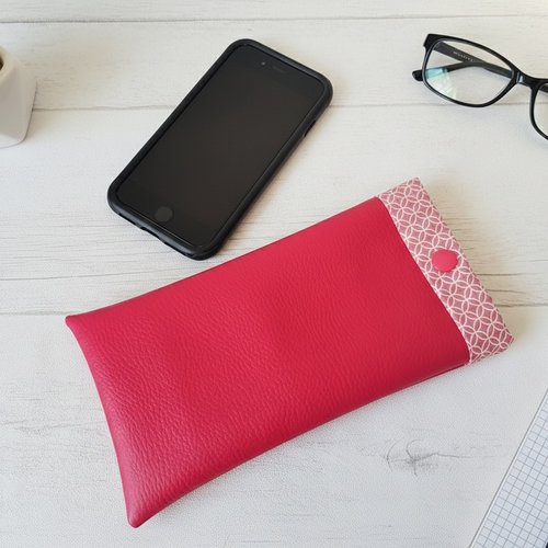 Etui simili cuir rouge et coton pour téléphone portable