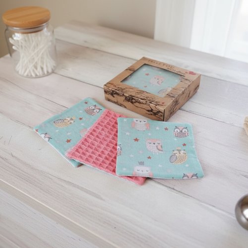 Boite de 8 lingettes bébé coton et nid d'abeilles saumon