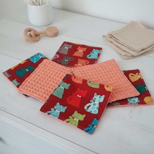 6 lingettes bébé coton et nid d'abeilles