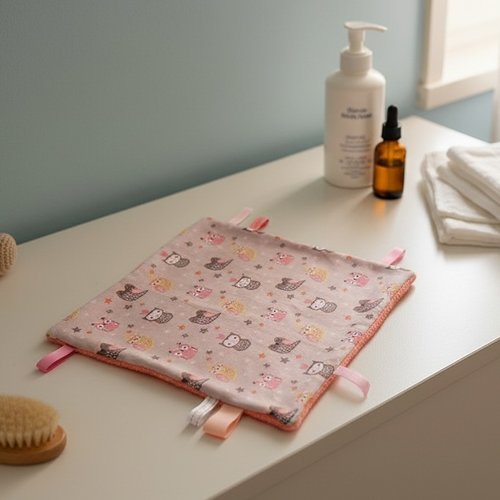 Doudou plat carré coton motifs chouettes