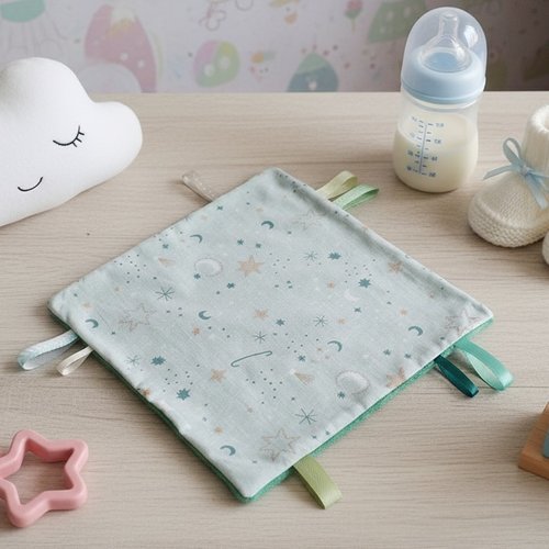 Doudou plat carré coton motifs étoiles