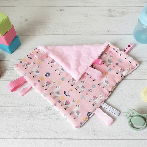 Doudou plat carré coton motif lamas