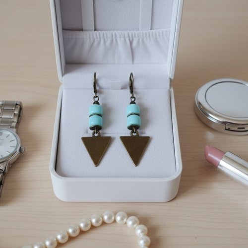 Boucles d'oreilles pendentif métal et perles en verre colonne