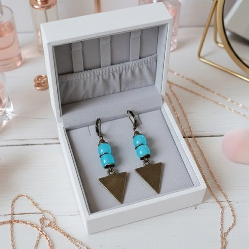 Boucles d'oreilles pendentif métal et perles en verre colonne