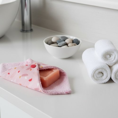 Pochette à savon tissus imprimé et doublée éponge