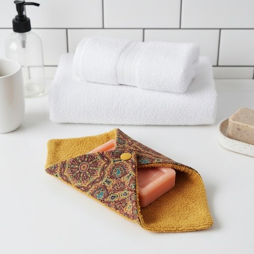 Pochette à savon tissus imprimé et doublée éponge