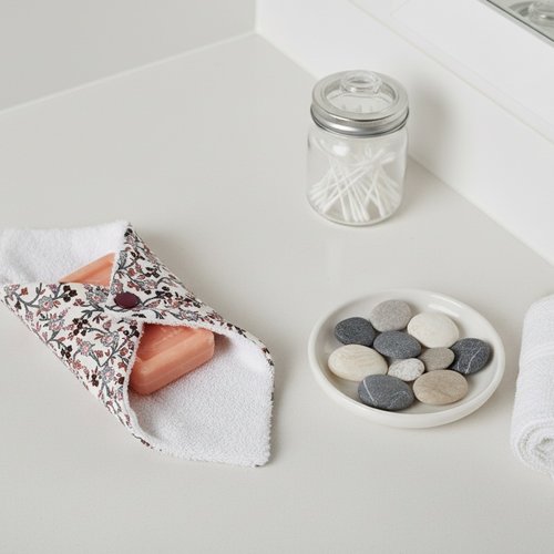 Pochette à savon tissus imprimé et doublée éponge