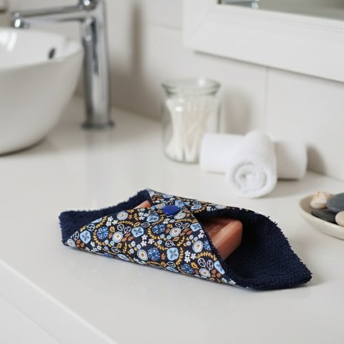 Pochette à savon tissus imprimé et doublée éponge