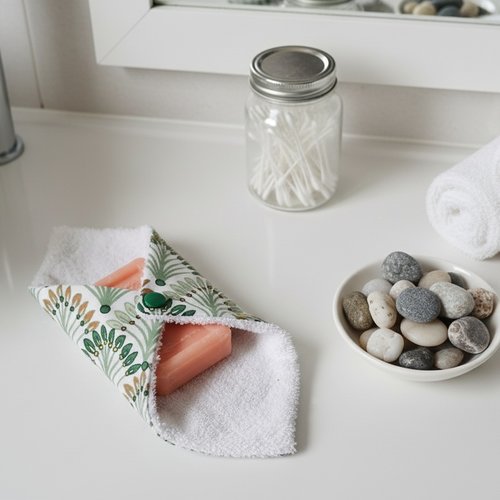 Pochette à savon tissus imprimé et doublée éponge