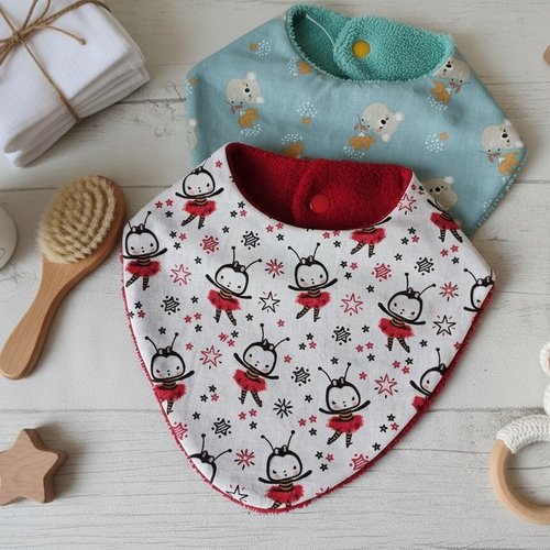 Lot de 2 bavoirs bébé coton et éponge bambou