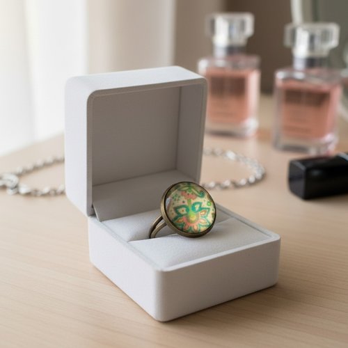 Bagues cabochon verre 16 mm motifs aztèques