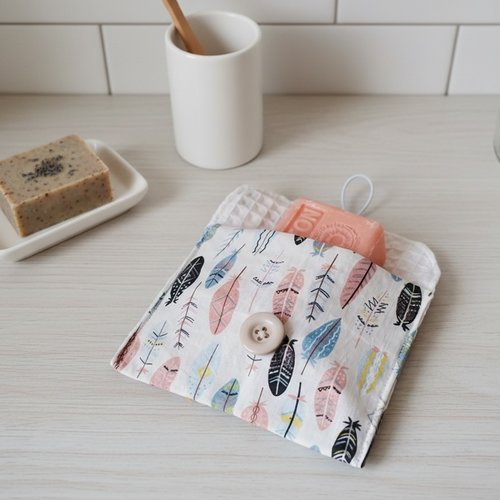 Pochette à savon tissus coton imprimé et nid d'abeilles beige