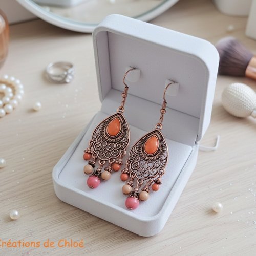 Boucles d'oreilles or rose  et pendentif