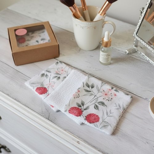 Boite de 6 lingettes démaquillantes coton imprimé et éponge