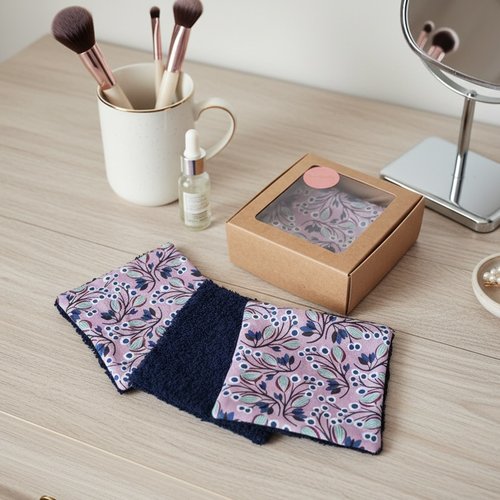 Boite de 6 lingettes démaquillantes coton imprimé et éponge