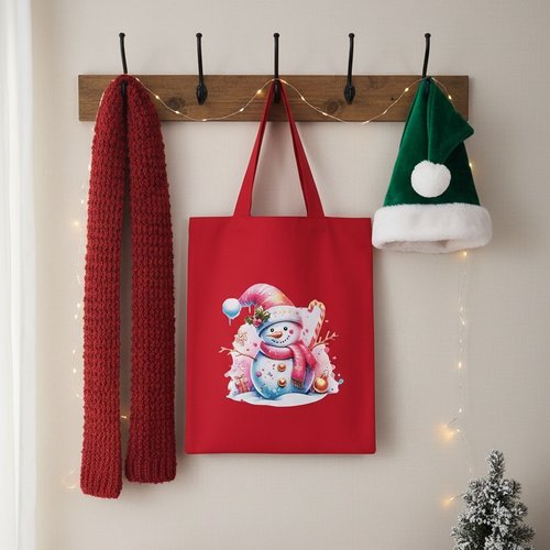 Sac tote bag de noël rouge et motif bonhomme de neige