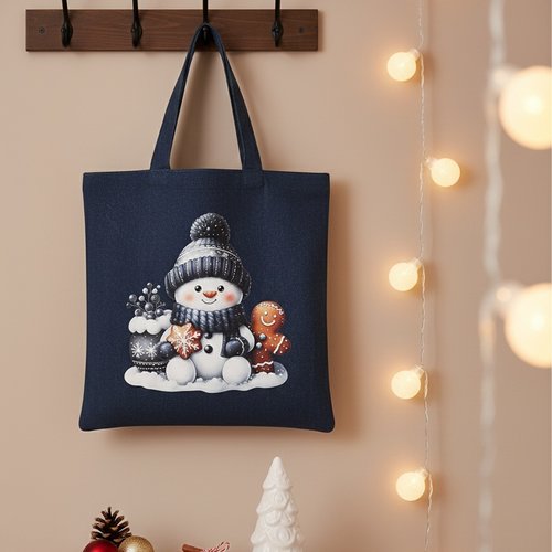 Sac tote bag de noël jean et motif bonhomme de neige